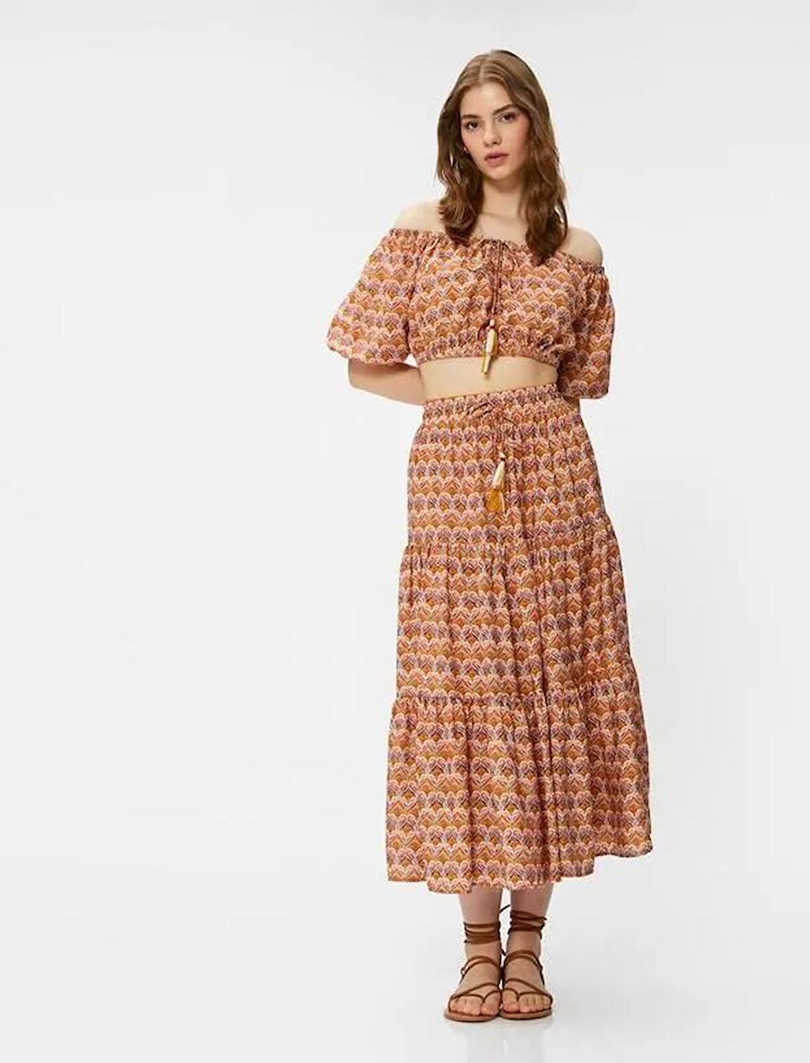 Kadın Giyim Bluz 3SAK60175EW Kahverengi Desenli