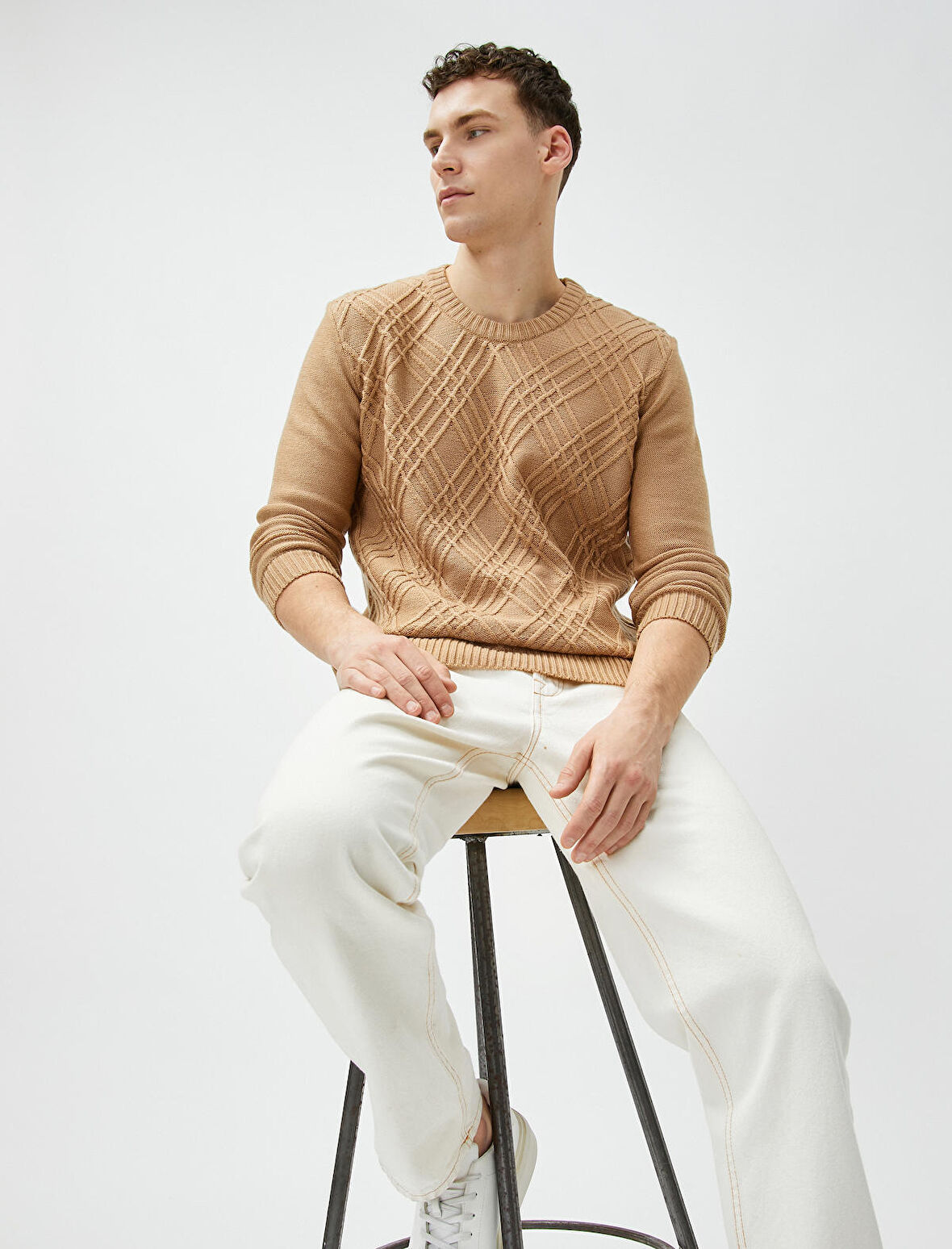 Triko Kazak Baklava Desenli Uzun Kollu Bisiklet Yaka 