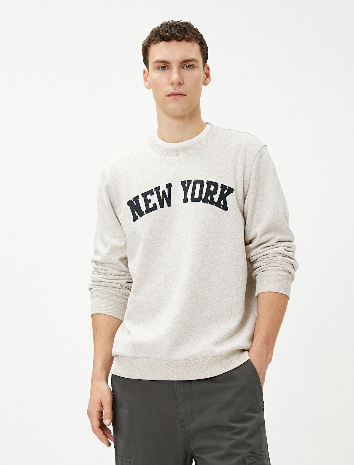 Kolej Sweatshirt Şehir Baskılı Bisiklet Yaka Uzun Kollu Şardonlu