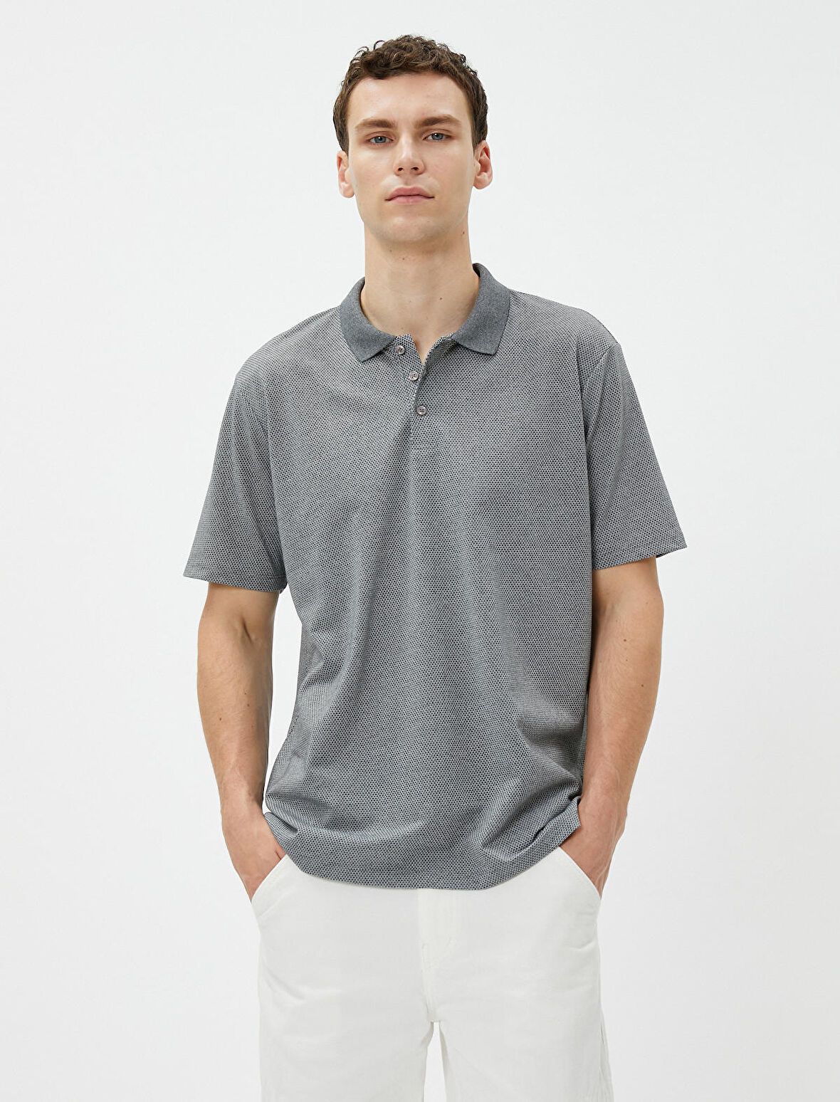 Basic Polo Yaka Tişört Düğmeli Kısa Kollu