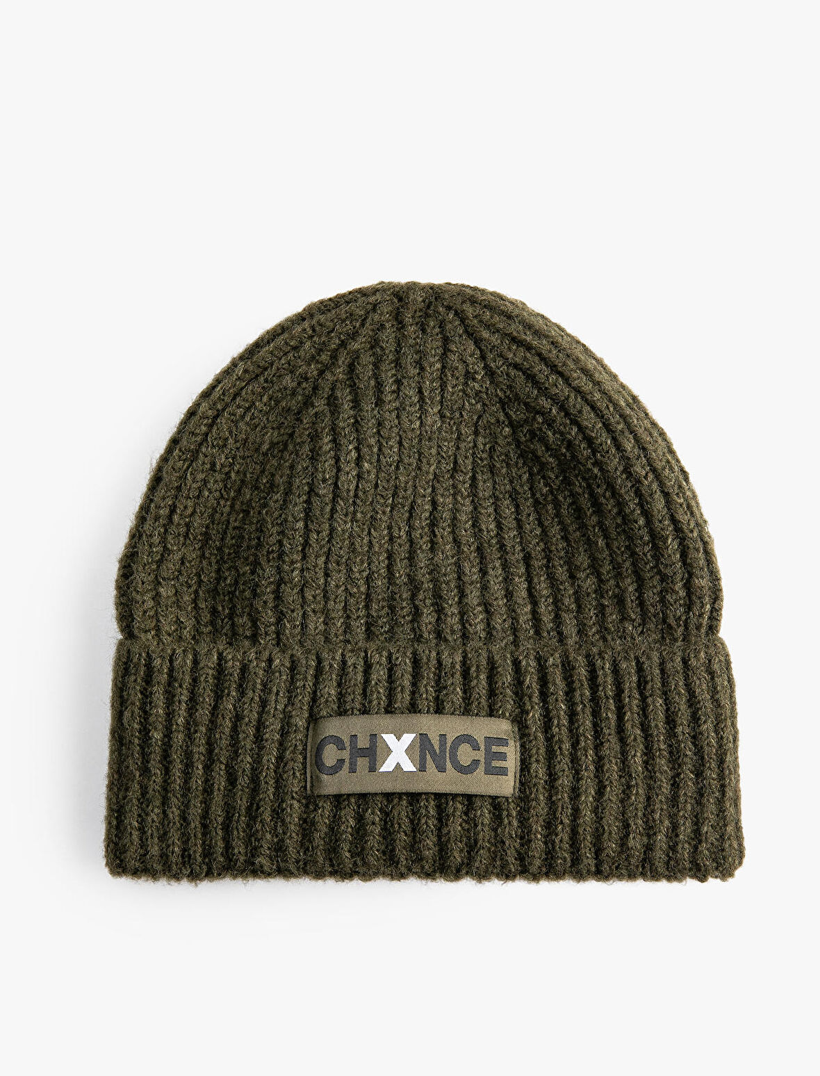 Örgü Bere Slogan Etiket Baskılı Katlama Detaylı Yün Karışımlı