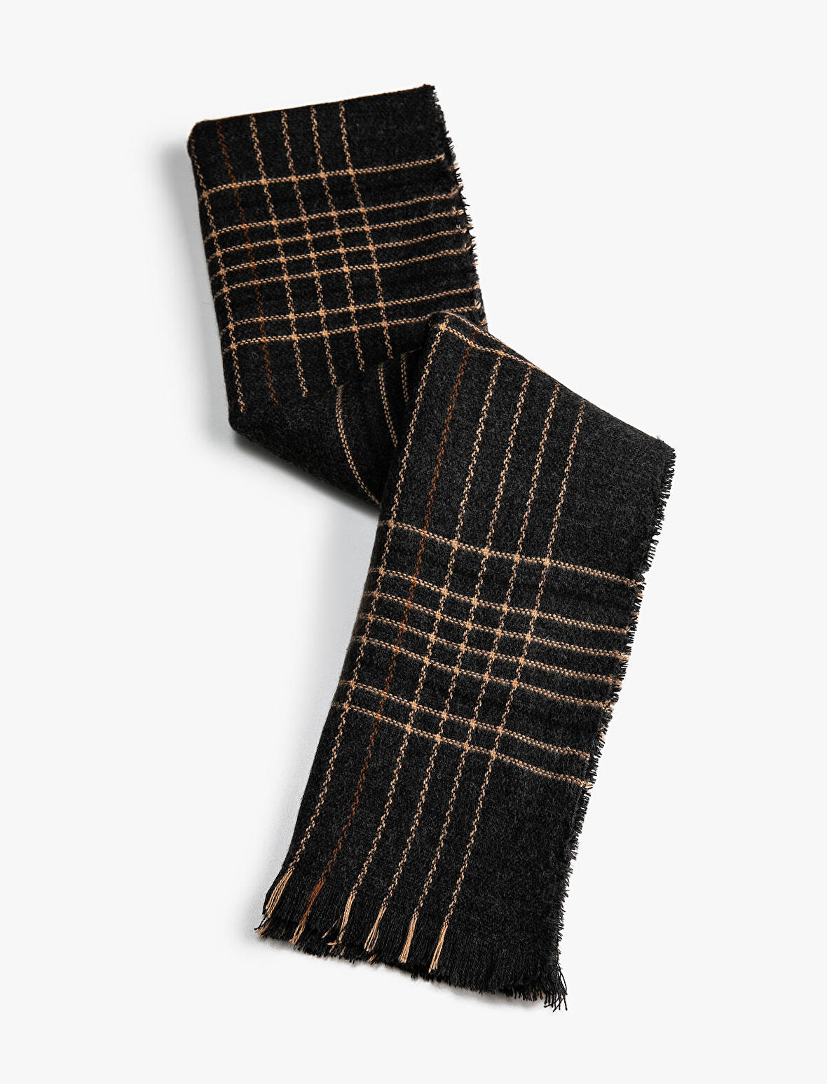 Ekoseli Atkı Püskül Detaylı Akrilik 