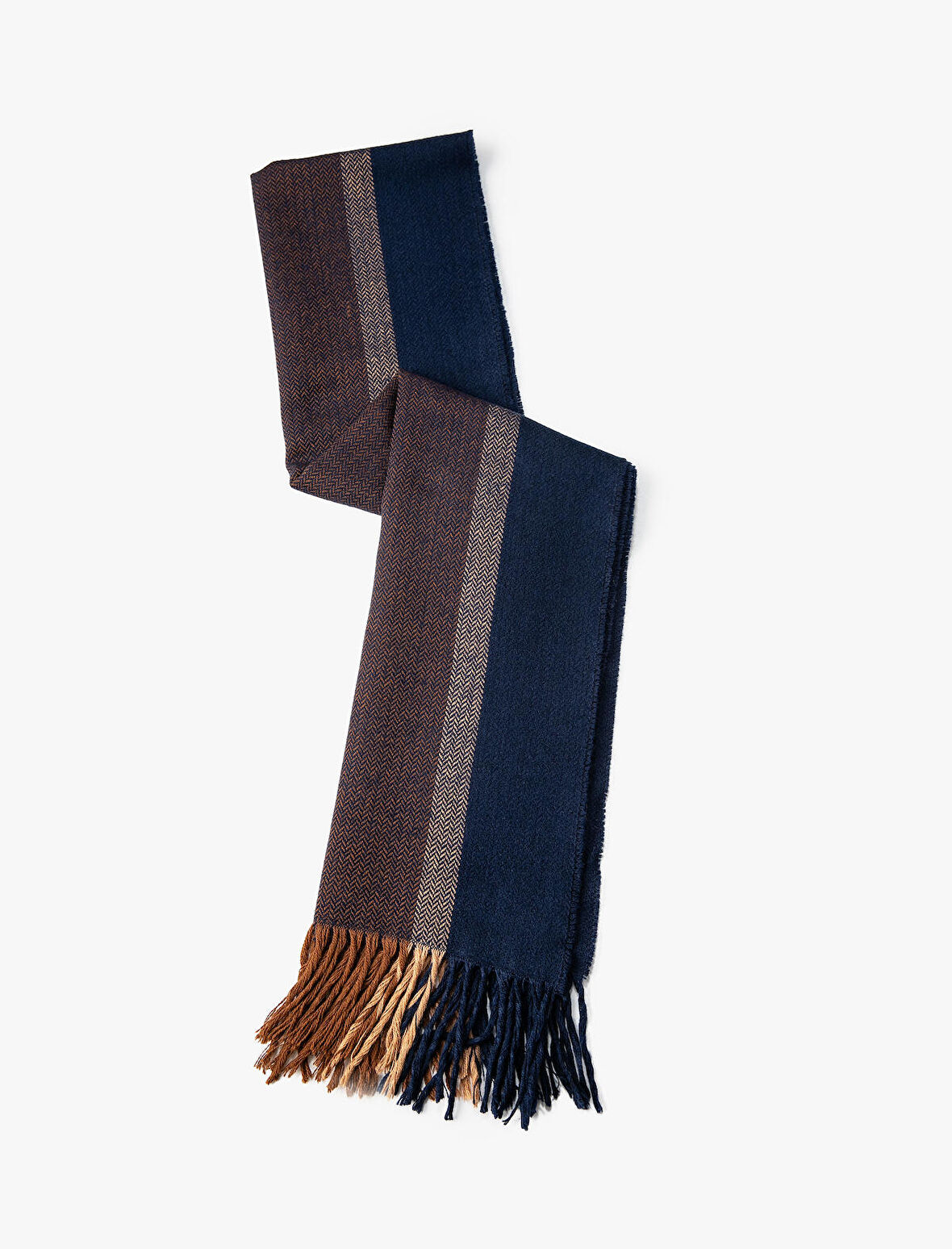 Atkı Püskül Detaylı Renk Bloklu Yumuşak Dokulu