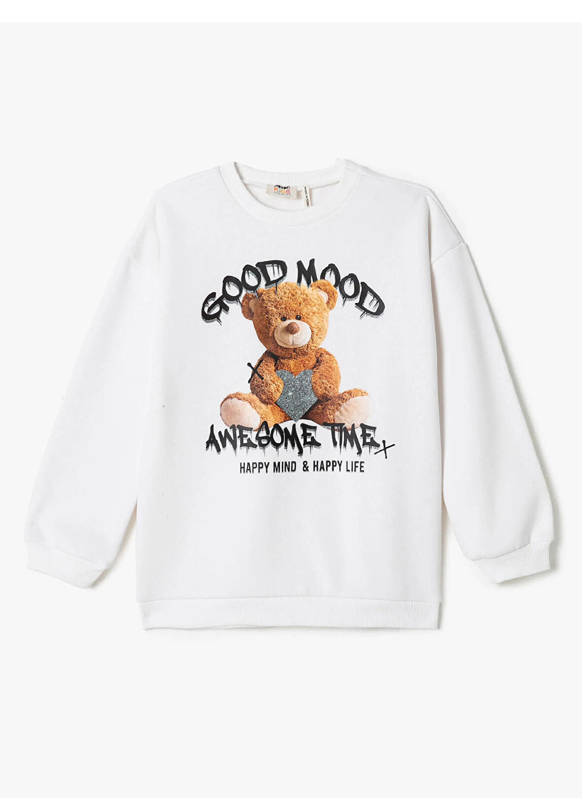 Koton Ekru Kız Çocuk Bisiklet Yaka Uzun Kollu Baskılı Sweatshirt 4WKG10235AK