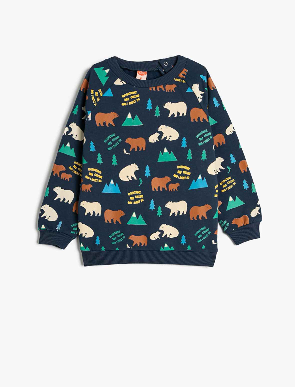 Pamuklu Sweat Ayı Baskılı Uzun Kollu Bisiklet Yaka