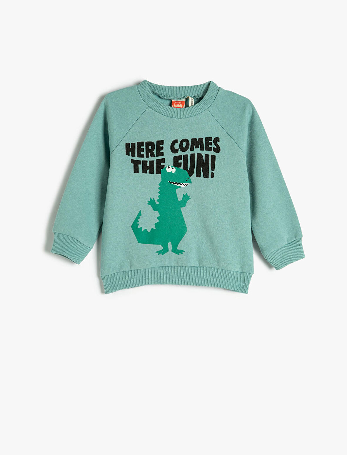 Dinozor Baskılı Sweatshirt Uzun Kollu Bisiklet Yaka Şardonlu Pamuklu 