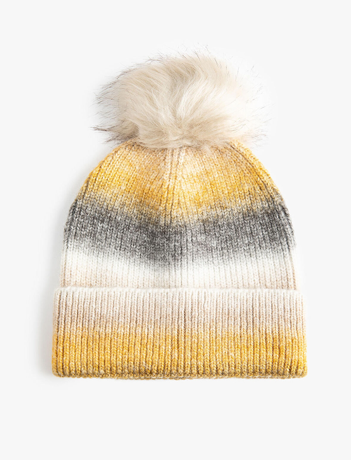 Lastikli Örgü Bere Kenarları Katlı Peluş Ponpon Detaylı Yün Karışımlı