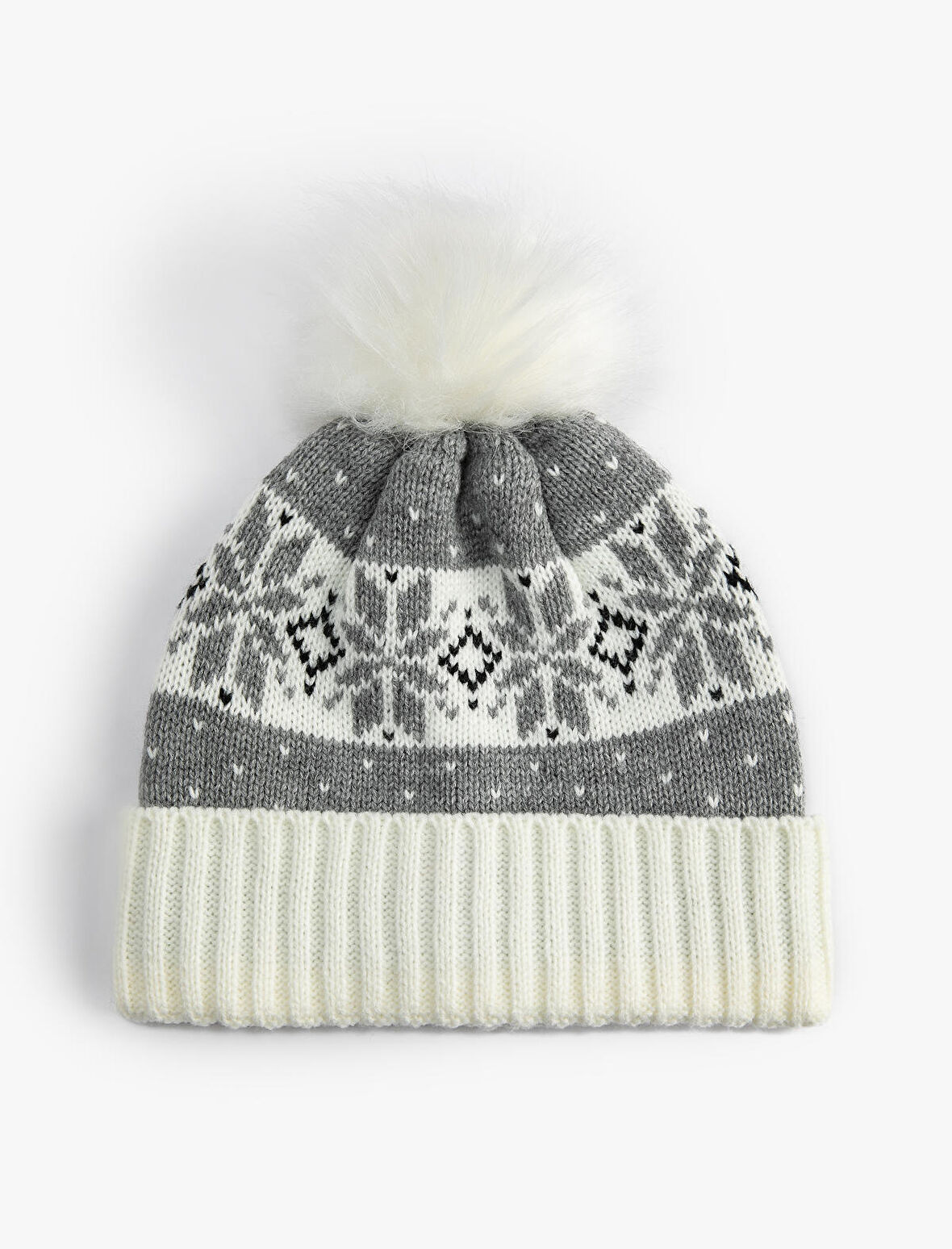 Peluş Ponponlu Triko Bere Desenli