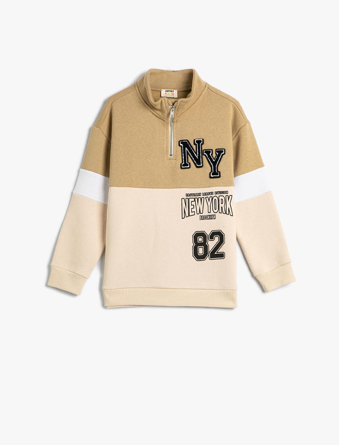 Sweatshirt Dik Yaka Yarım Fermuarlı Uzun Kollu Renk Bloklu Şardonlu