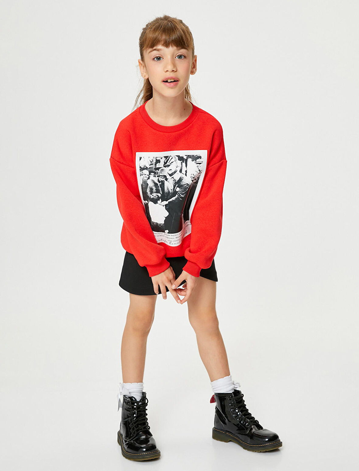 Atatürk Baskılı Sweatshirt Uzun Kollu Bisiklet Yaka Şardonlu 