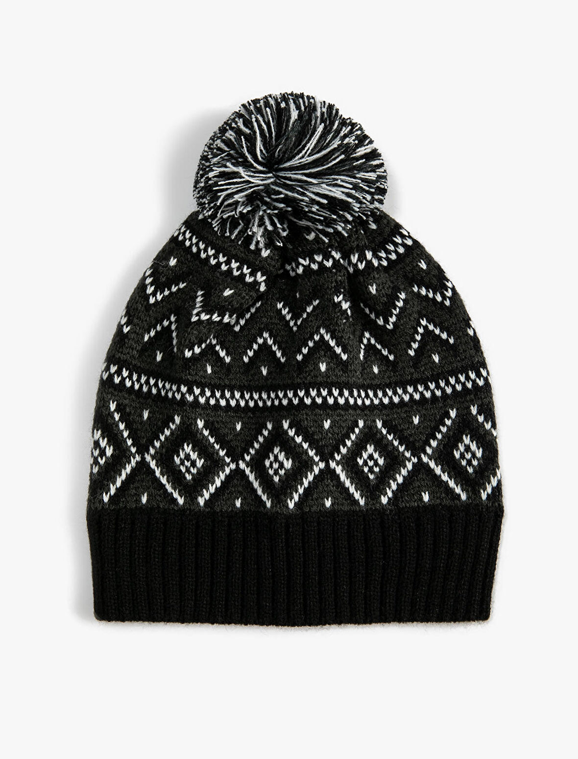 Örgü Bere Etnik Desenli Ponpon Detaylı