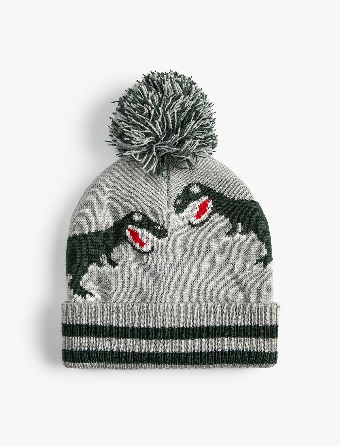 Triko Bere Dinozor Desenli Ponpon Detaylı