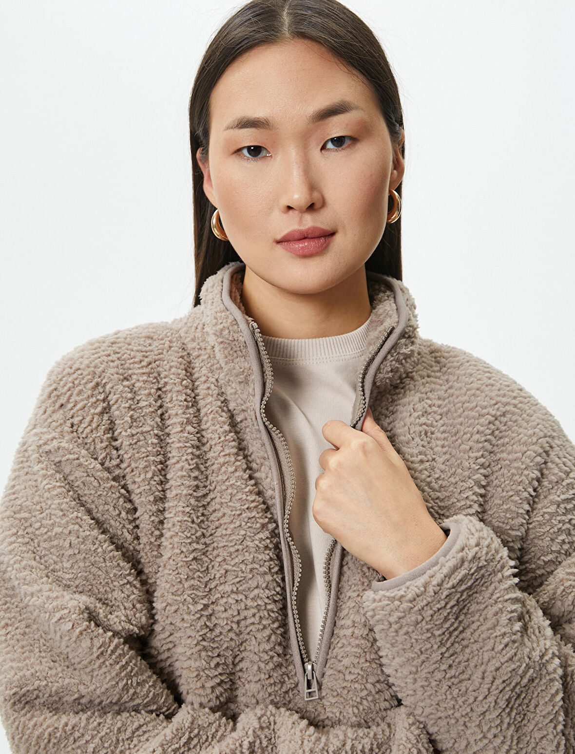 Polar Pijama Üstü Yarım Fermuarlı Dik Yaka Cepli