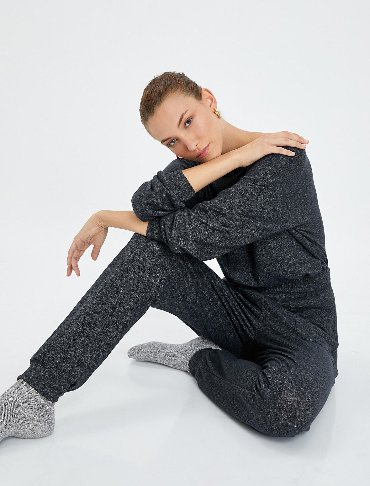 Jogger Pijama Altı Beli ve Paçası Lastikli Viskon Karışımlı