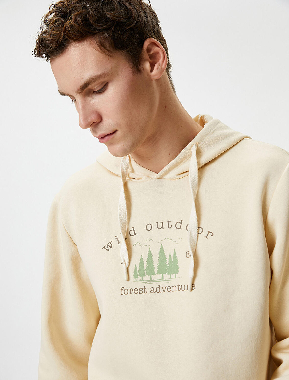 Slogan Baskılı Hoodie Kanguru Cepli Manzara Detaylı