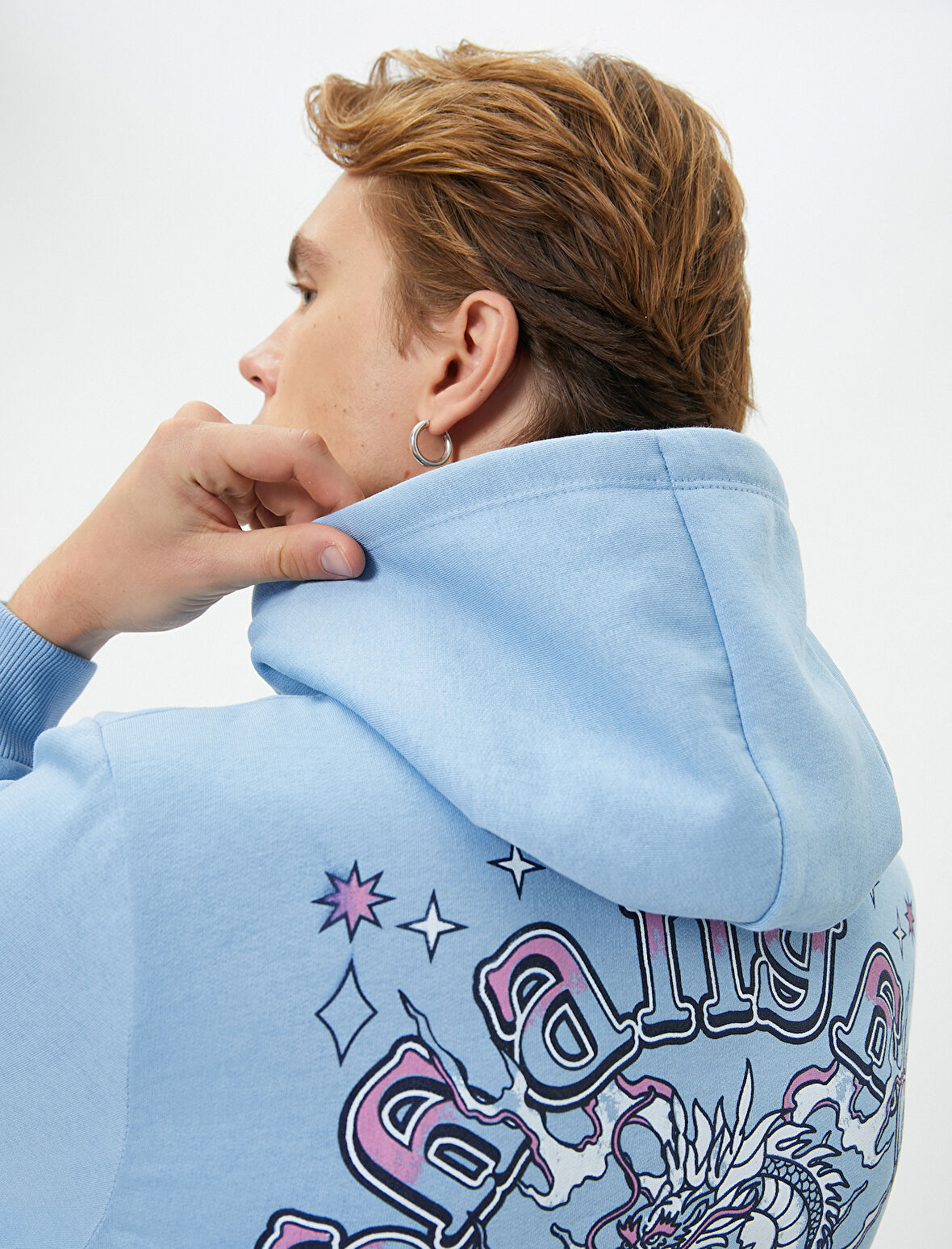 Arkası Baskılı Hoodie Uzakdoğu Temalı Kanguru Cep Detaylı