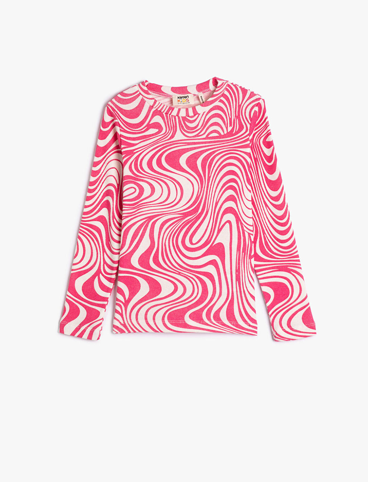 Crop Uzun Kollu Tişört Bisiklet Yaka Soyut Desenli