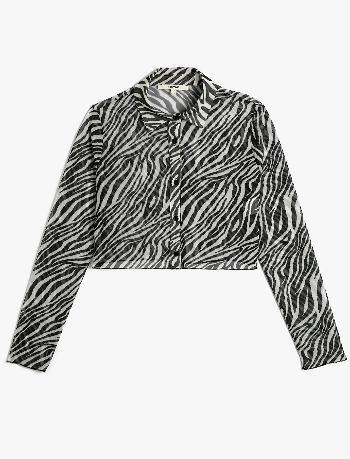 Crop Gömlek Zebra Desenli Düğmeli Klasik Yaka