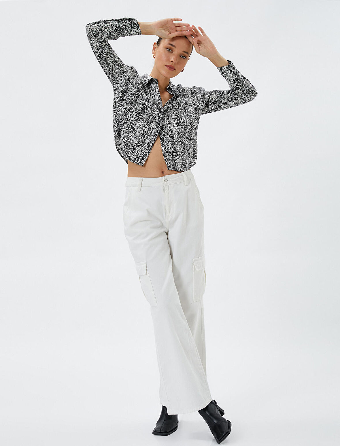 Zebra Desenli Gömlek Uzun Kollu Düğmeli