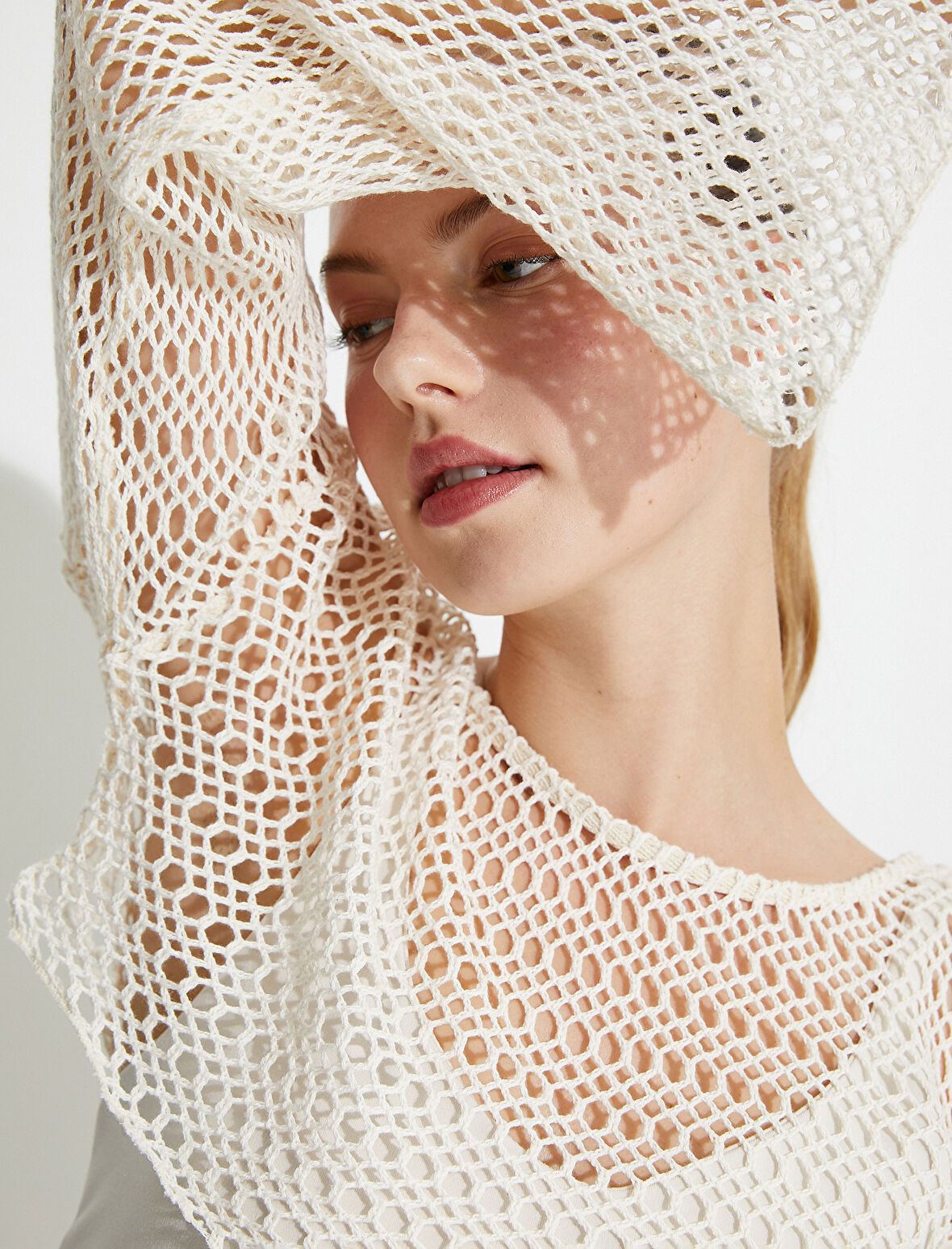 Crop File Yoga Tişört Uzun Geniş Kollu Kayık Yaka Pamuklu