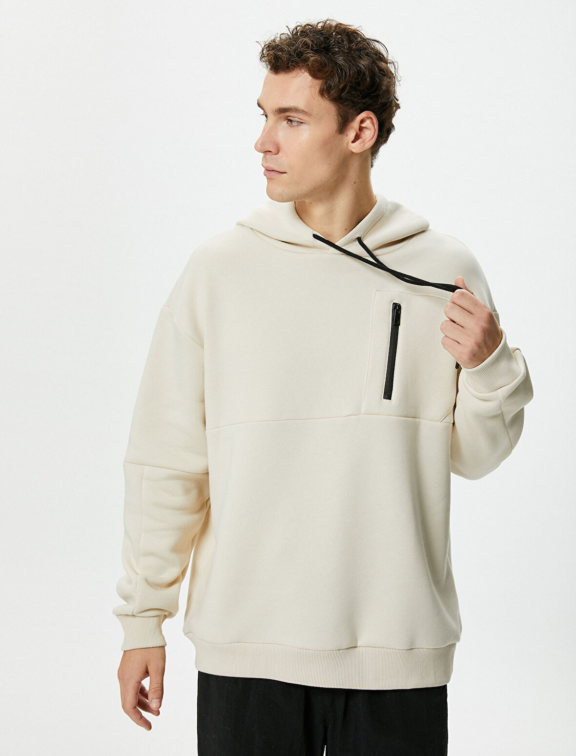 Oversize Hoodie Fermuar Cepli Dikiş Detaylı Uzun Kollu