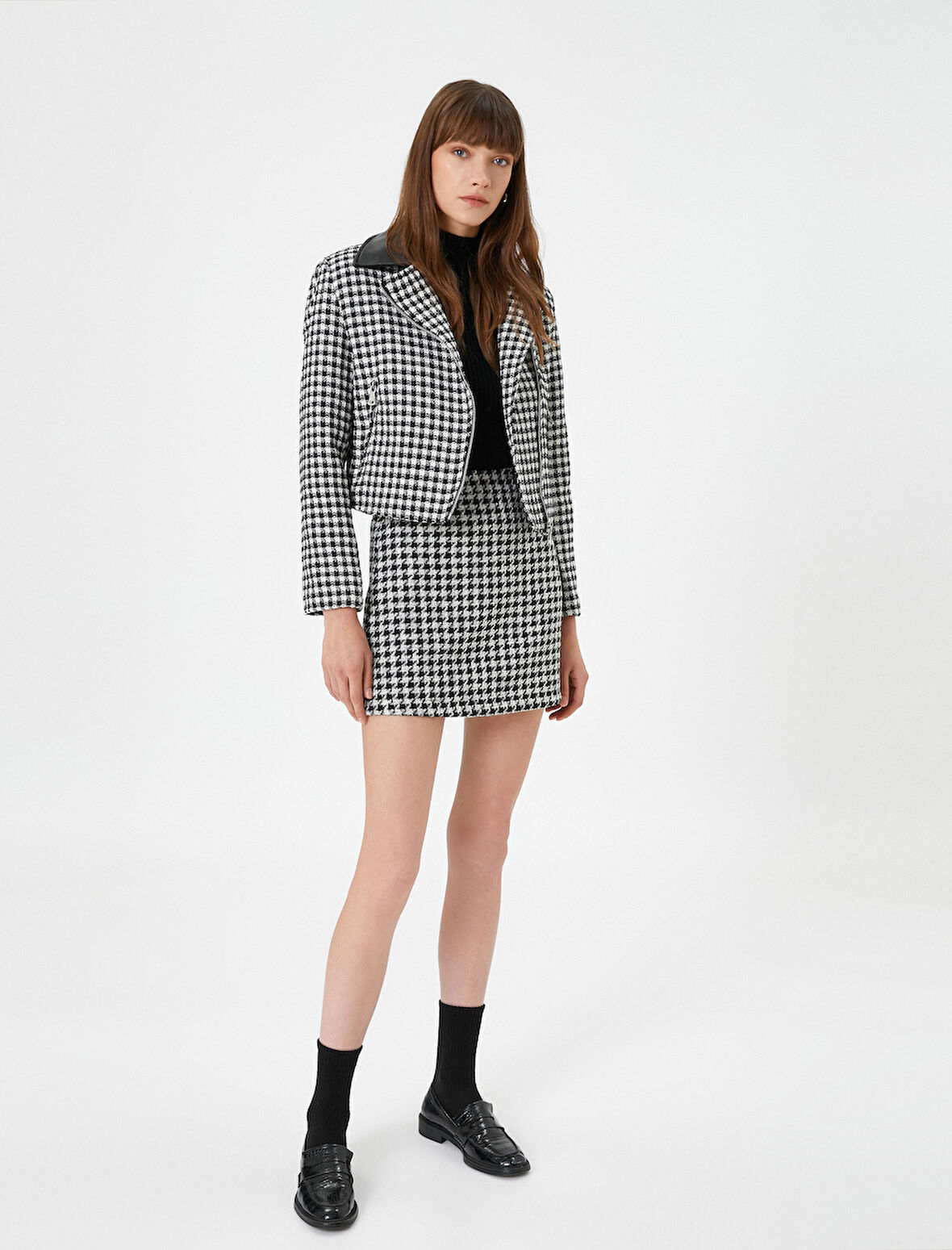 Tüvit Biker Ceket Fermuarlı Cepli Suni Deri Görünümlü Yaka Detaylı