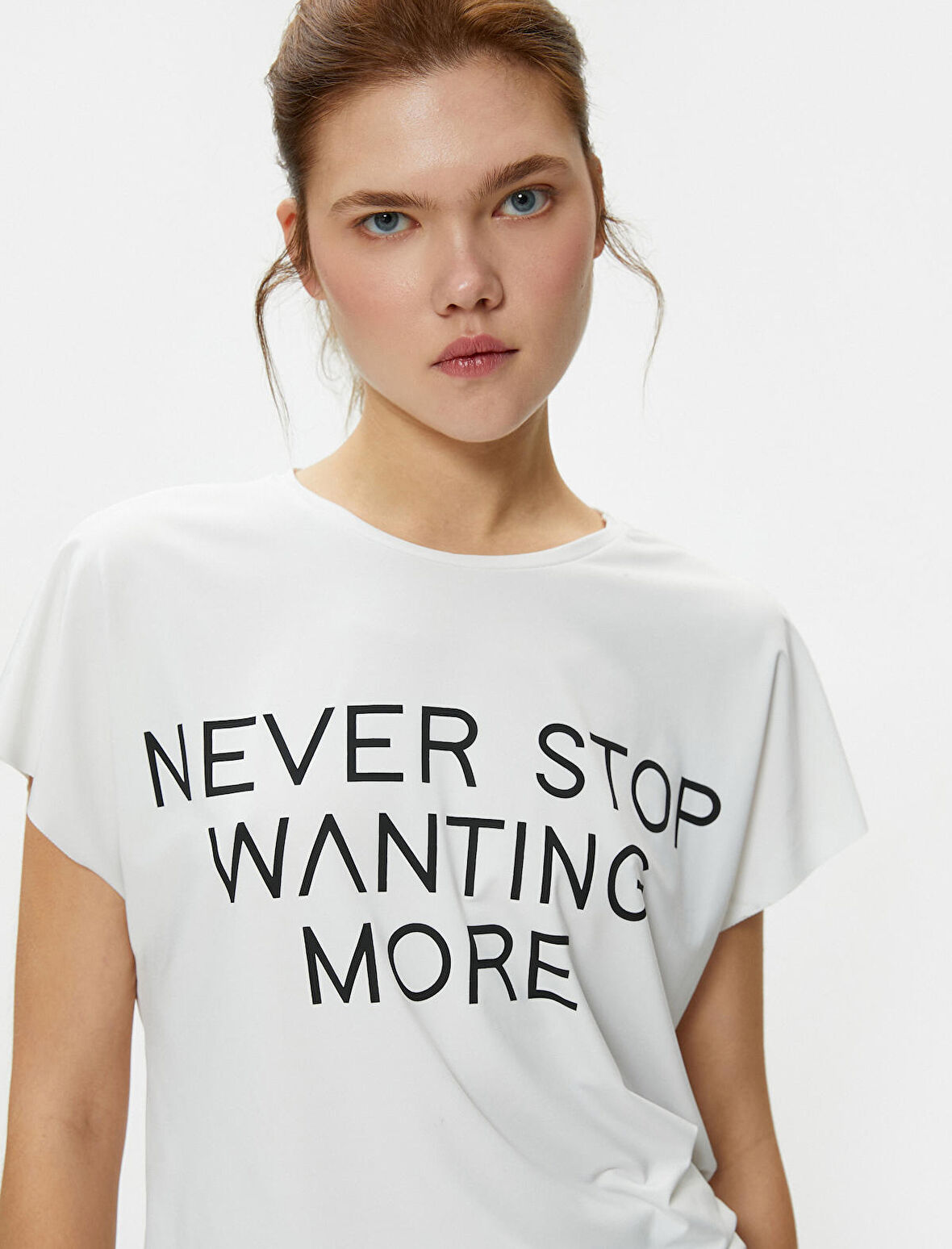 Spor Tişört Yarasa Kollu Slogan Baskılı Rahat Kesim Bisiklet Yaka