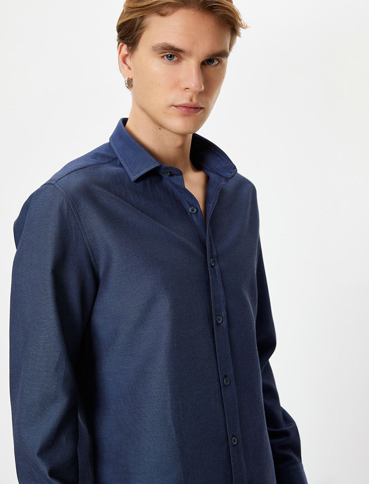 Slim Fit Gömlek Yarım İtalyan Yaka Uzun Kollu