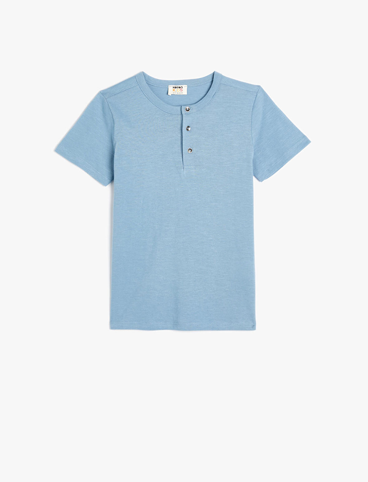 Basic Tişört Yuvarlak Yaka Kısa Kollu Düğmeli Pamuklu