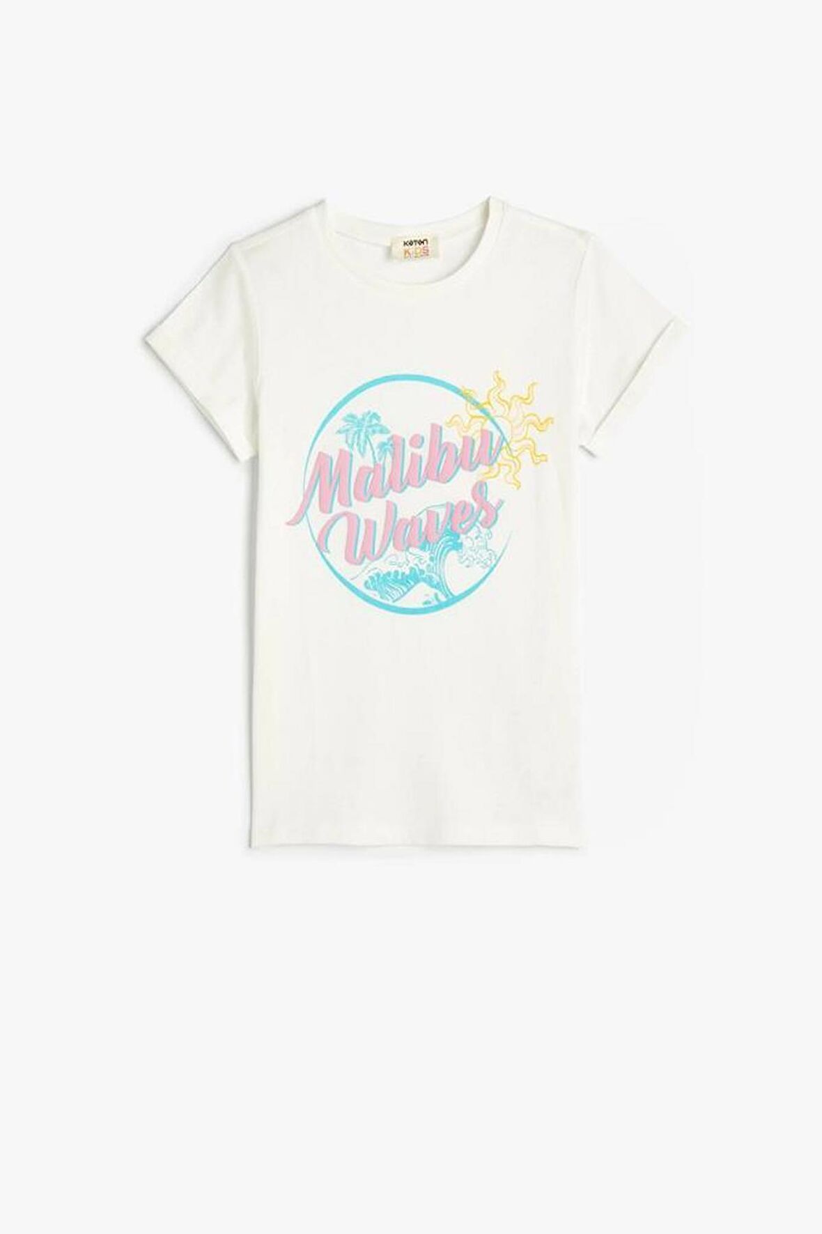 Koton Kız Çocuk Tişört Baskı Detaylı Kısa Kollu Bisiklet Yaka Pamuklu