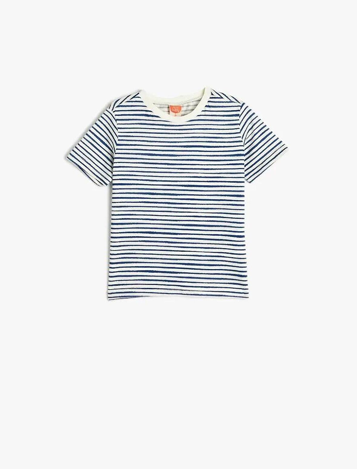 4SMB10059TK Koton Erkek Bebek T-shirt LACİVERT ÇİZGİLİ