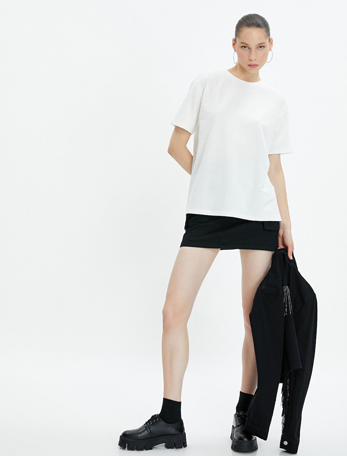 Basic Tişört Pamuklu Kısa Kollu Bisiklet Yaka 