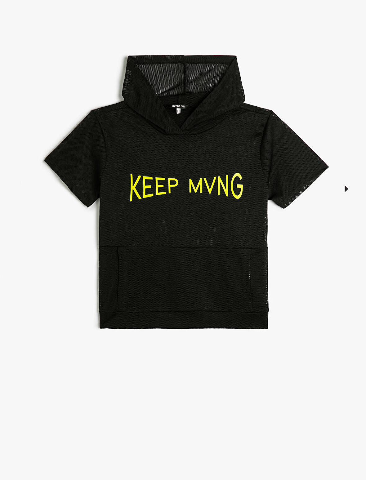 Kapüşonlu File Tişört Spor Kısa Kollu kanguru Cepli Baskılı