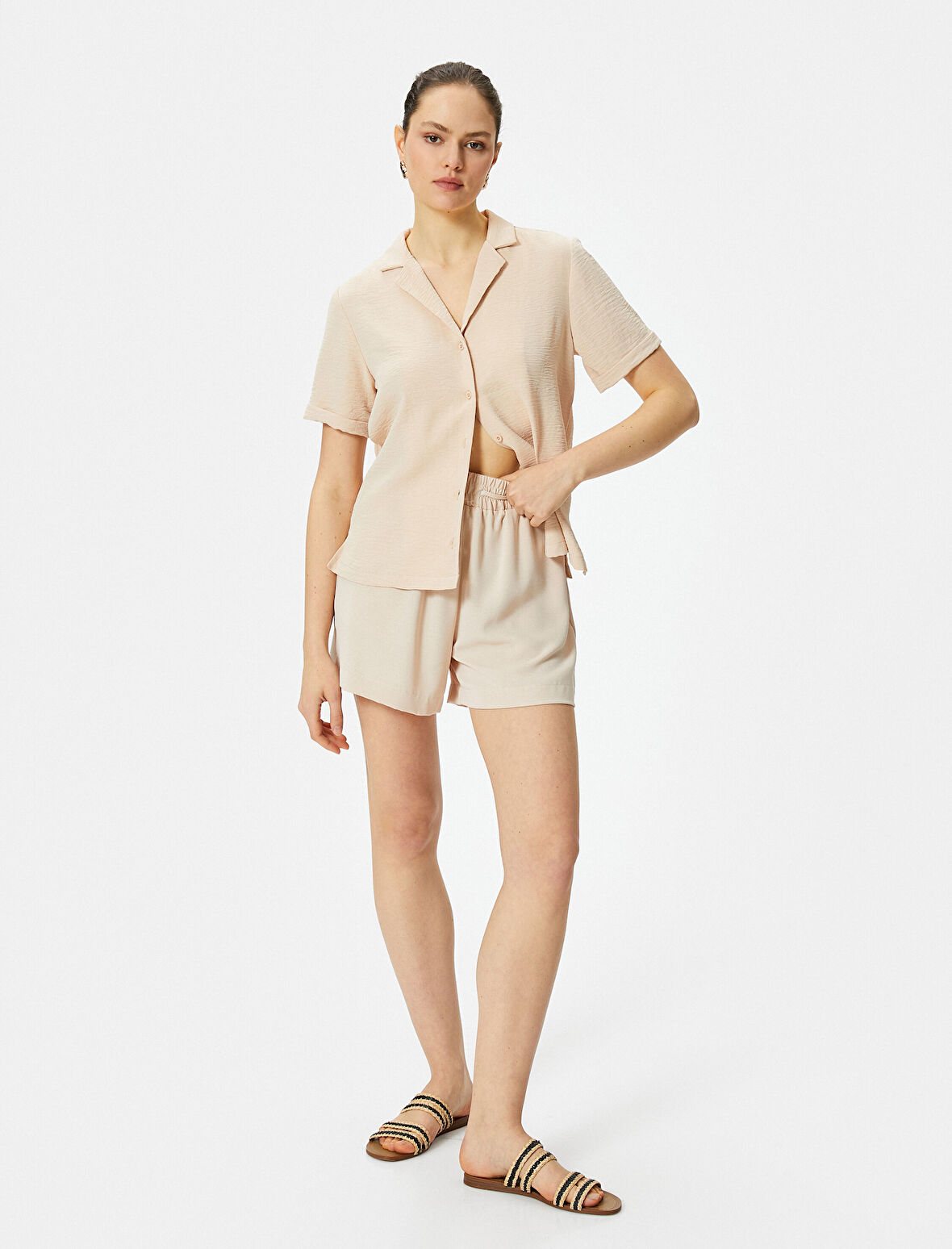 Kısa Kollu Gömlek Düğmeli Dokulu Standart Kesim