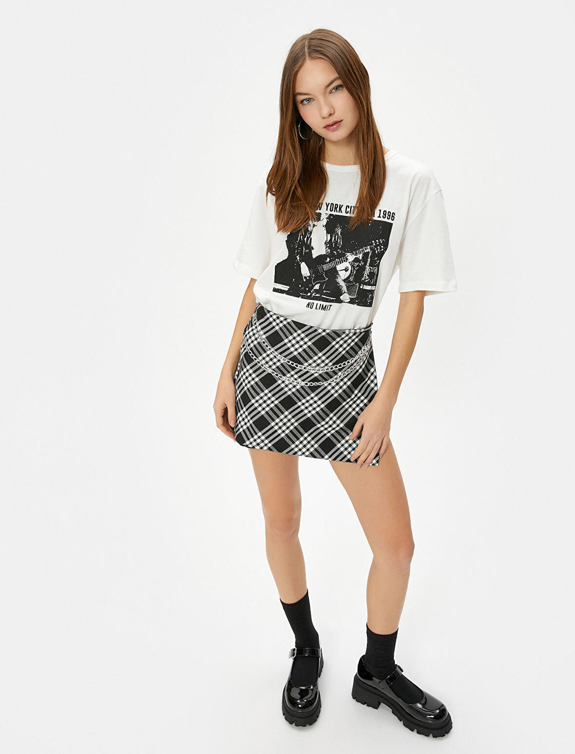 Baskılı Tişört Müzik Temalı Rahat Kalıp Pamuklu Kısa Kollu Bisiklet Yaka