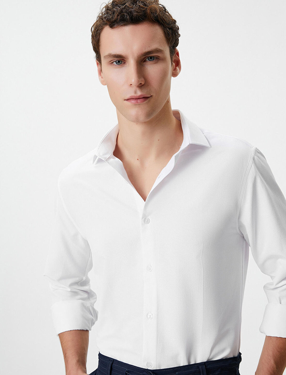 Slim Fit Gömlek Yarım İtalyan Yaka Düğmeli Dokulu