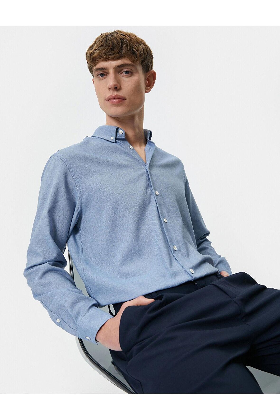 Slim Fit Gömlek Klasik Yaka Uzun Kollu Düğmeli