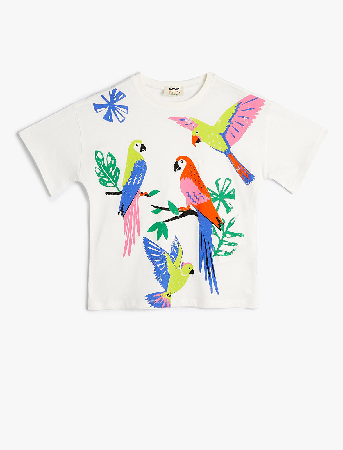 Papağanlı Tişört Kısa Kollu Bisiklet Yaka Pamuklu