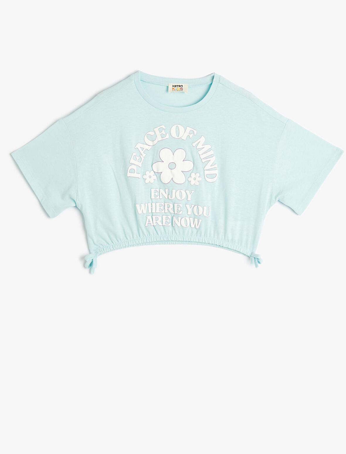 Crop Tişört Kısa Kollu Bisiklet Yaka Slogan Baskılı Pamuklu