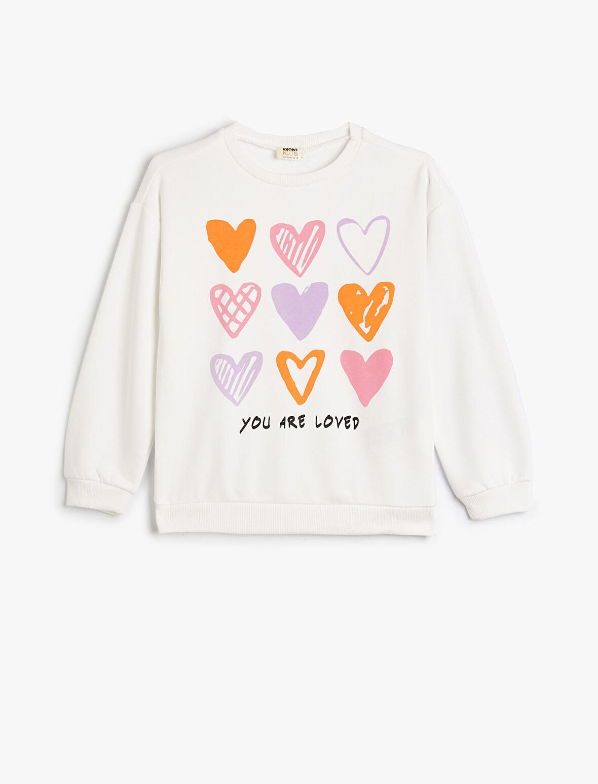 Sweatshirt Uzun Kollu Bisiklet Yaka Kalp Baskı Detaylı Pamuklu
