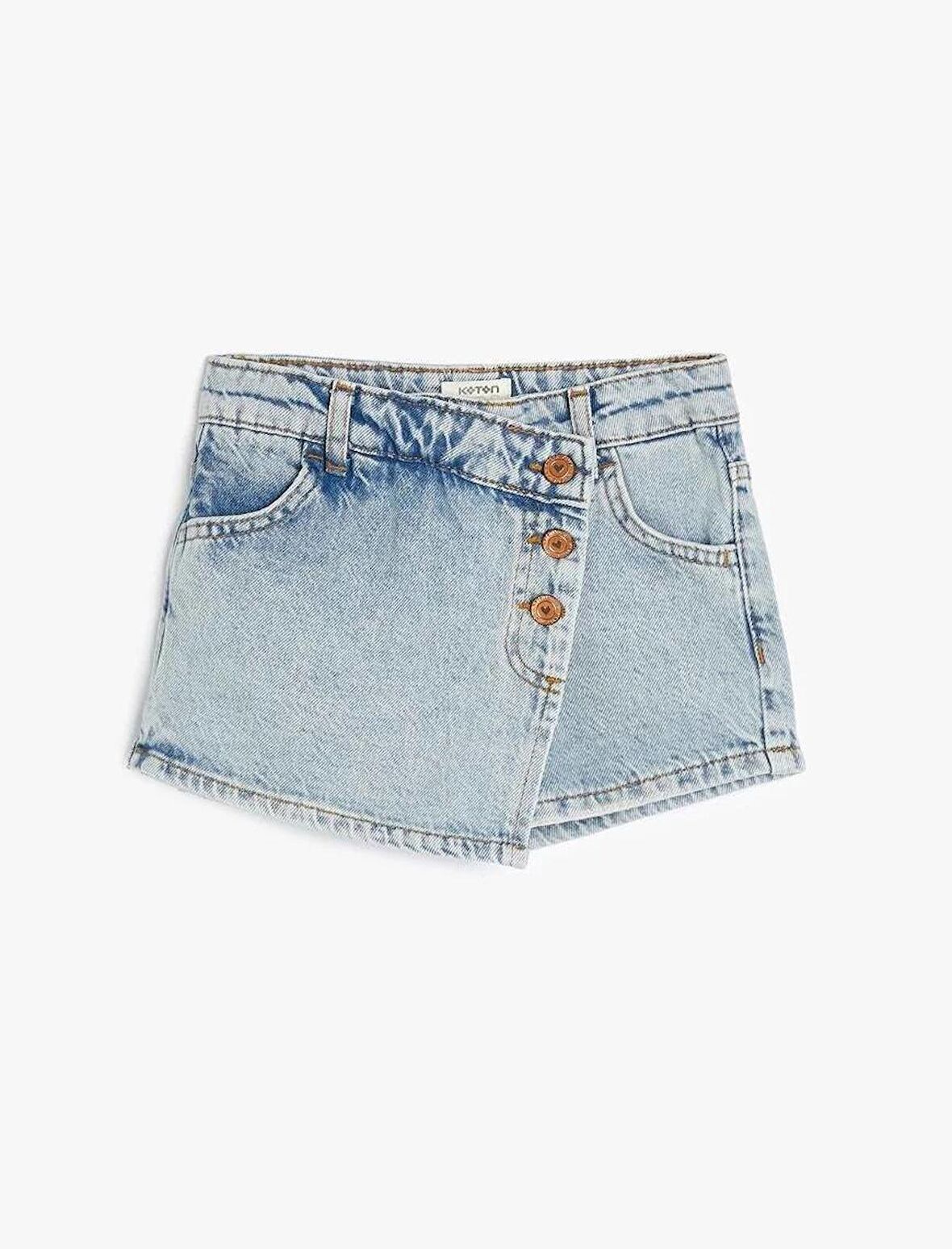 4SKG40018AD Koton Kız Çocuk Kot&Kanvas Şort LIGHT INDIGO