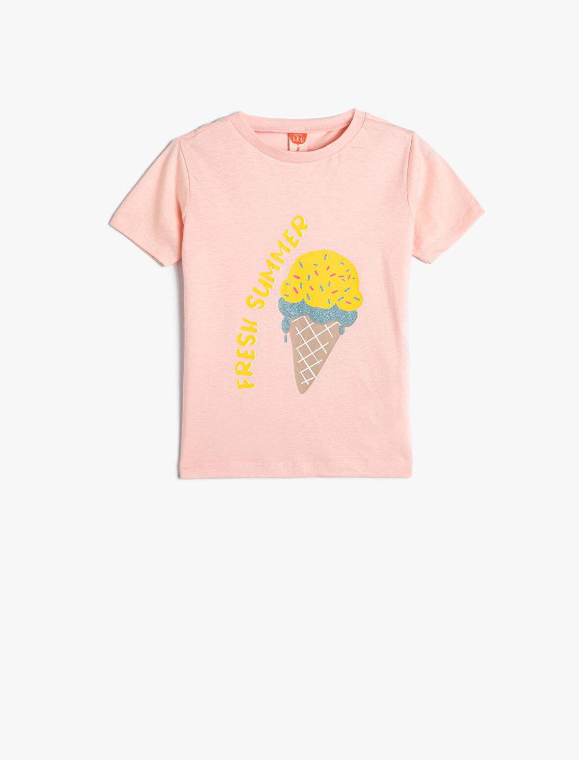 Tişört Kısa Kollu Bisiklet Yaka Dondurma Baskılı Pamuklu