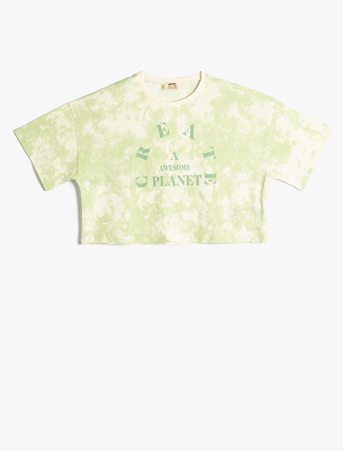 Tişört Crop Oversize Batik Desenli Bisiklet Yaka Baskılı