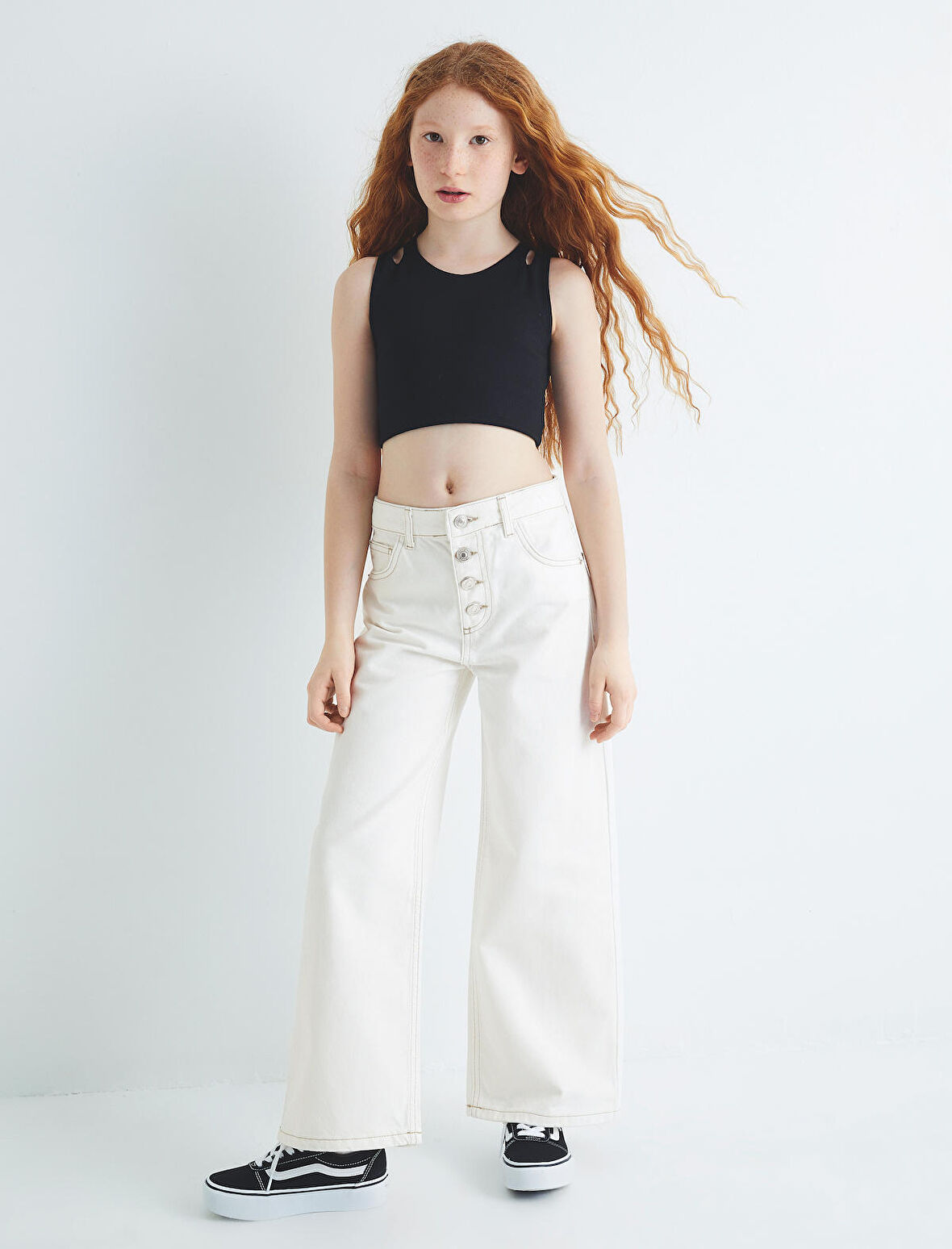 Kot Pantolon Düğme Detaylı Pamuklu - Wide Leg Jean 