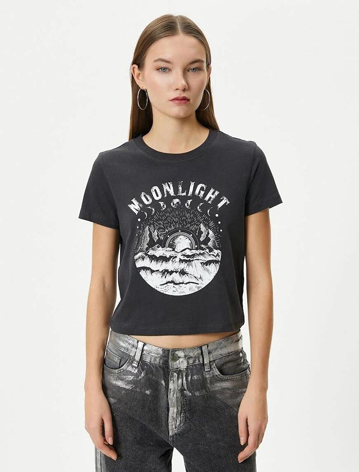 4SAL10080IK Koton Kadın T-shirt ANTRASİT