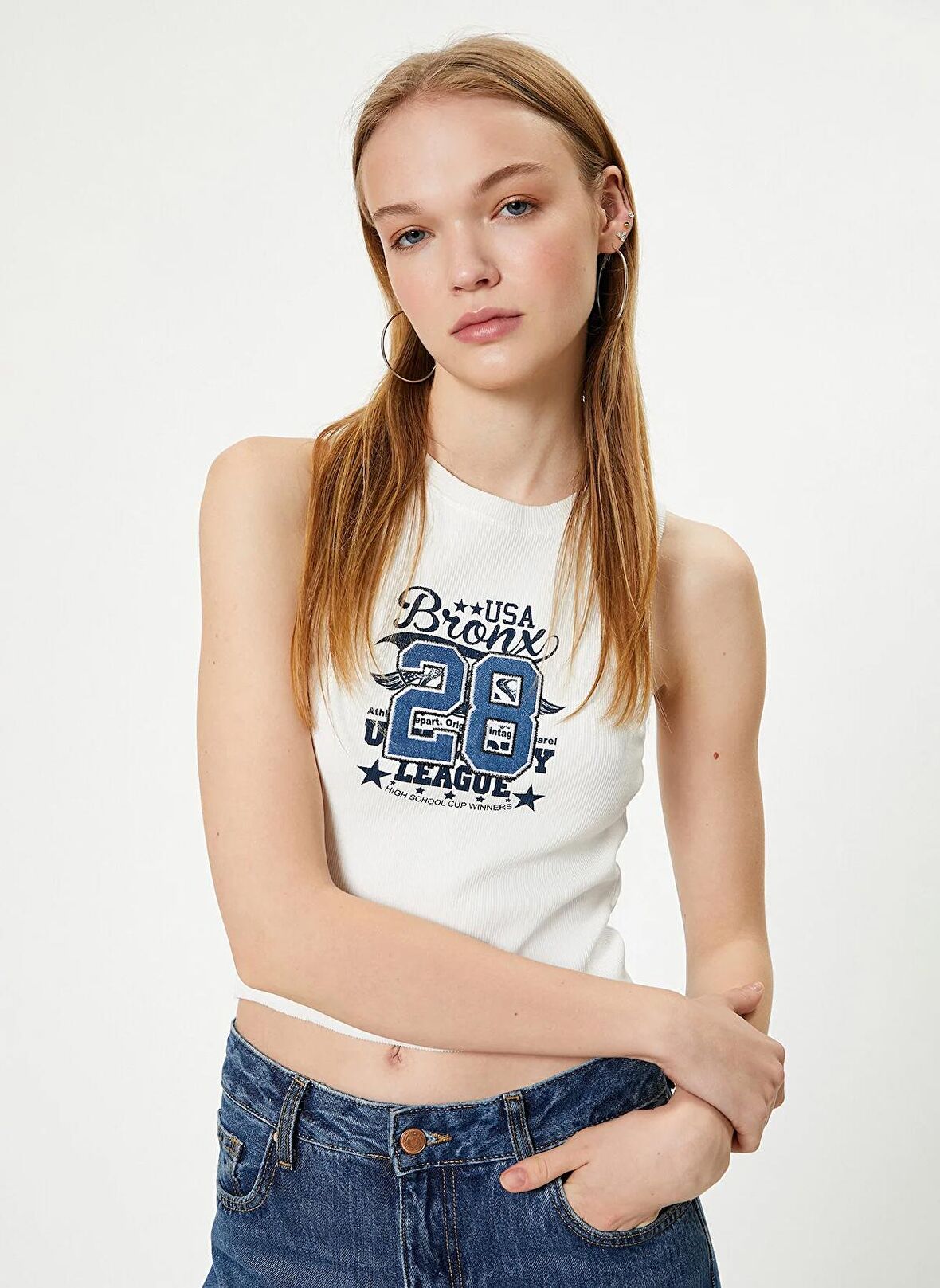 Koton Bisiklet Yaka Ekru Kadın T-Shirt 4SAL30004IK