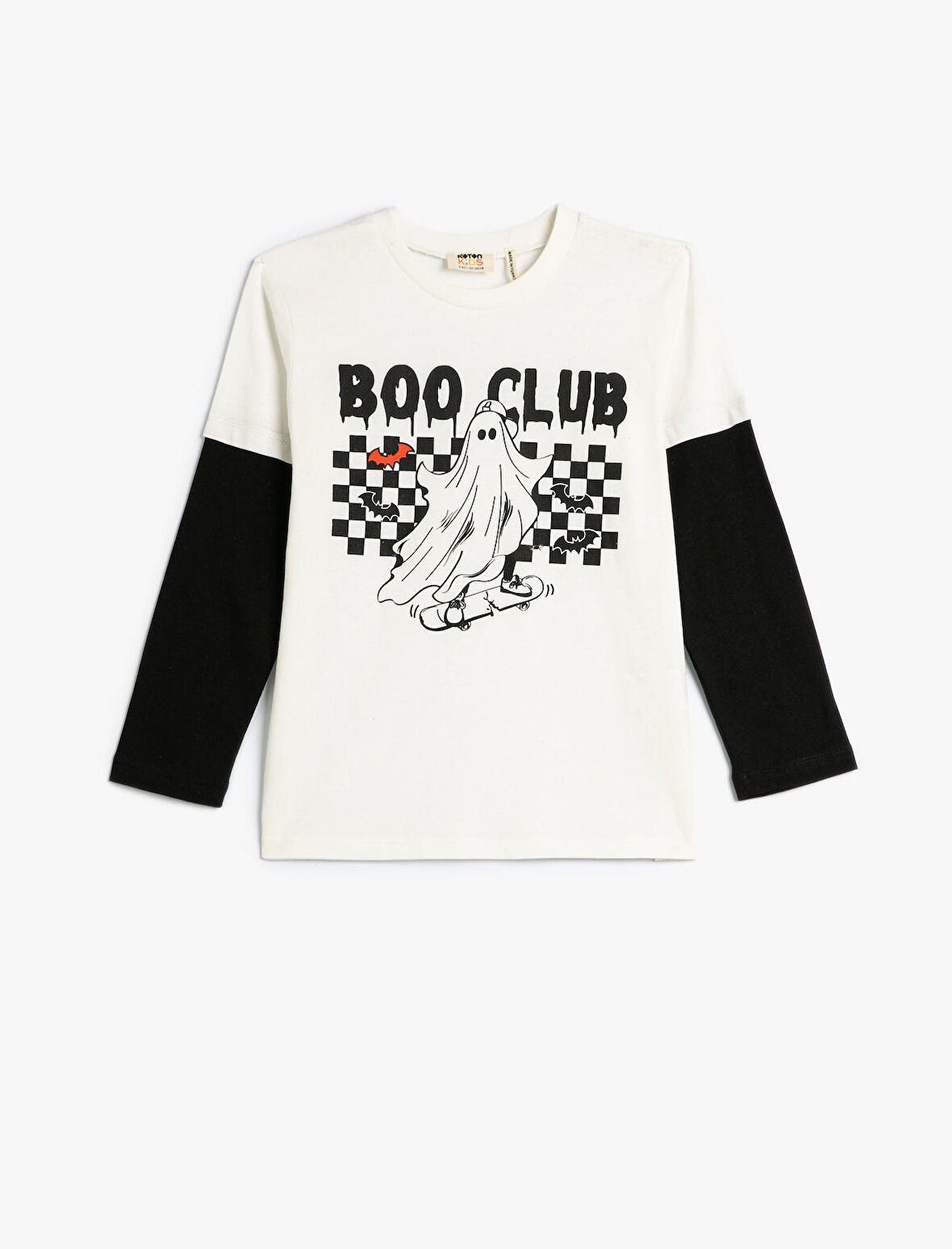 Tişört Uzun Kollu Bisiklet Yaka Hayalet Baskı Detaylı Pamuklu