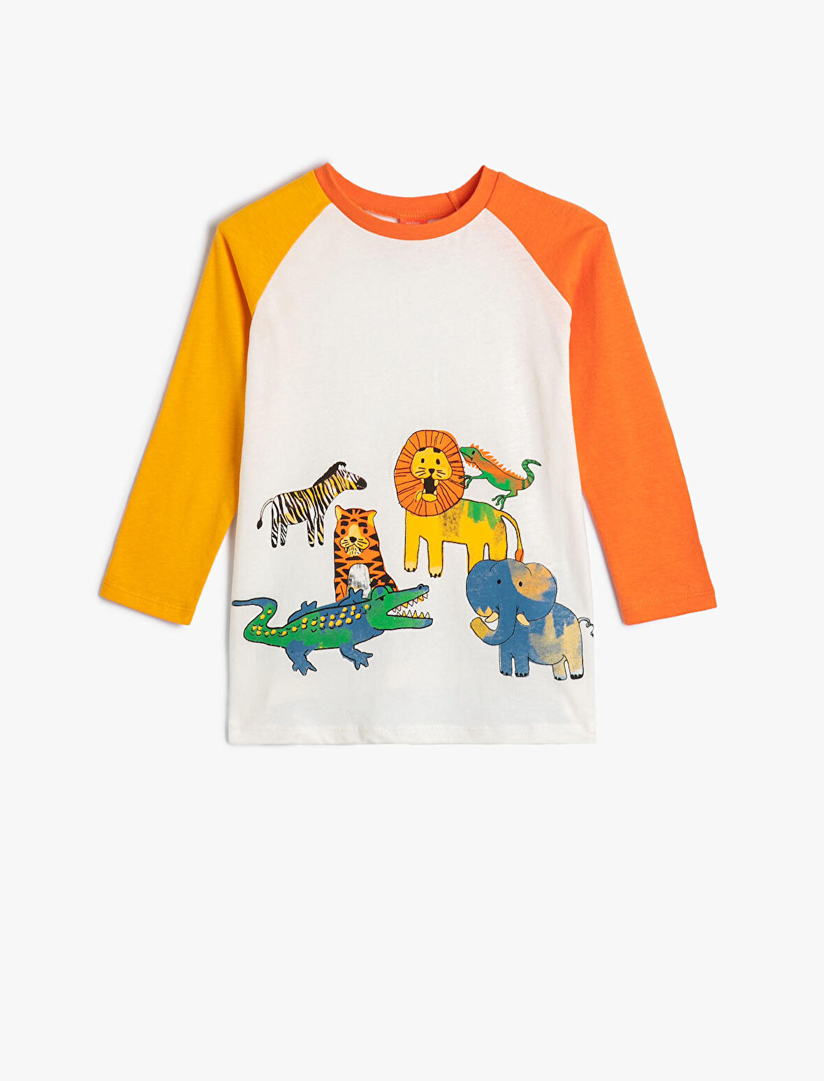 Hayvanlar Baskılı Tişört Uzun Kollu Bisiklet Yaka 