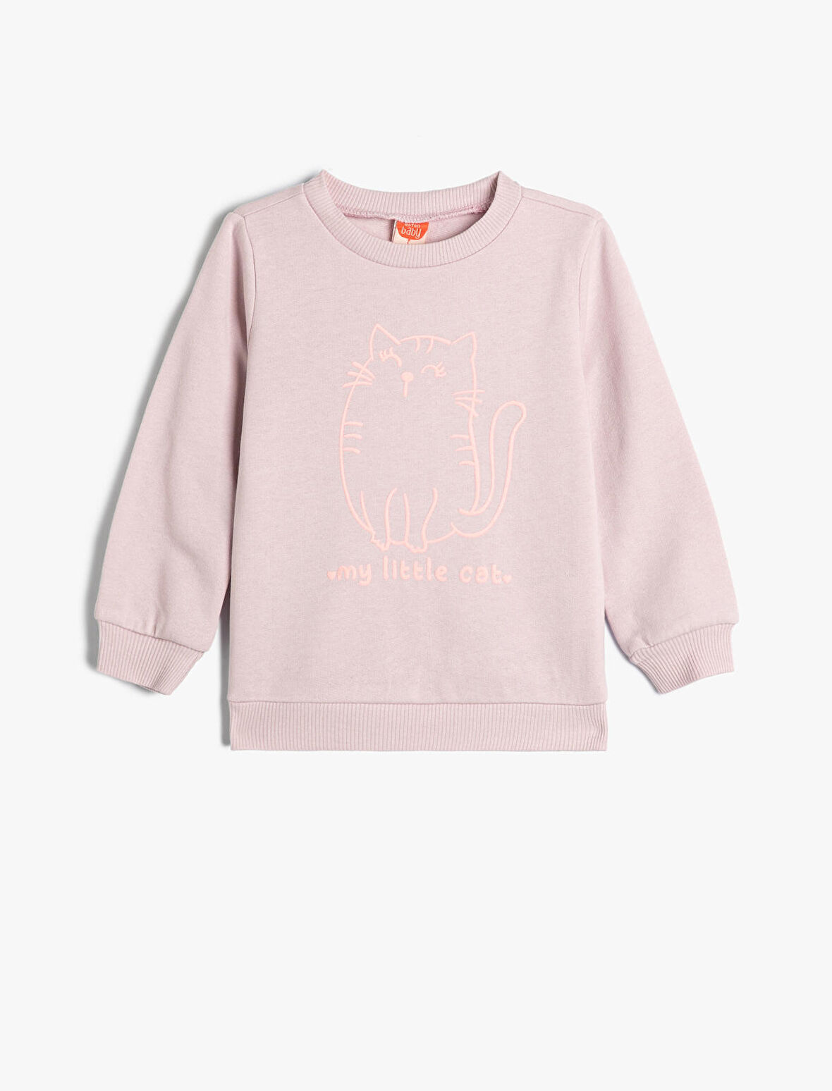 Sweatshirt Kedi Baskılı Uzun Kollu Bisiklet Yaka Pamuklu