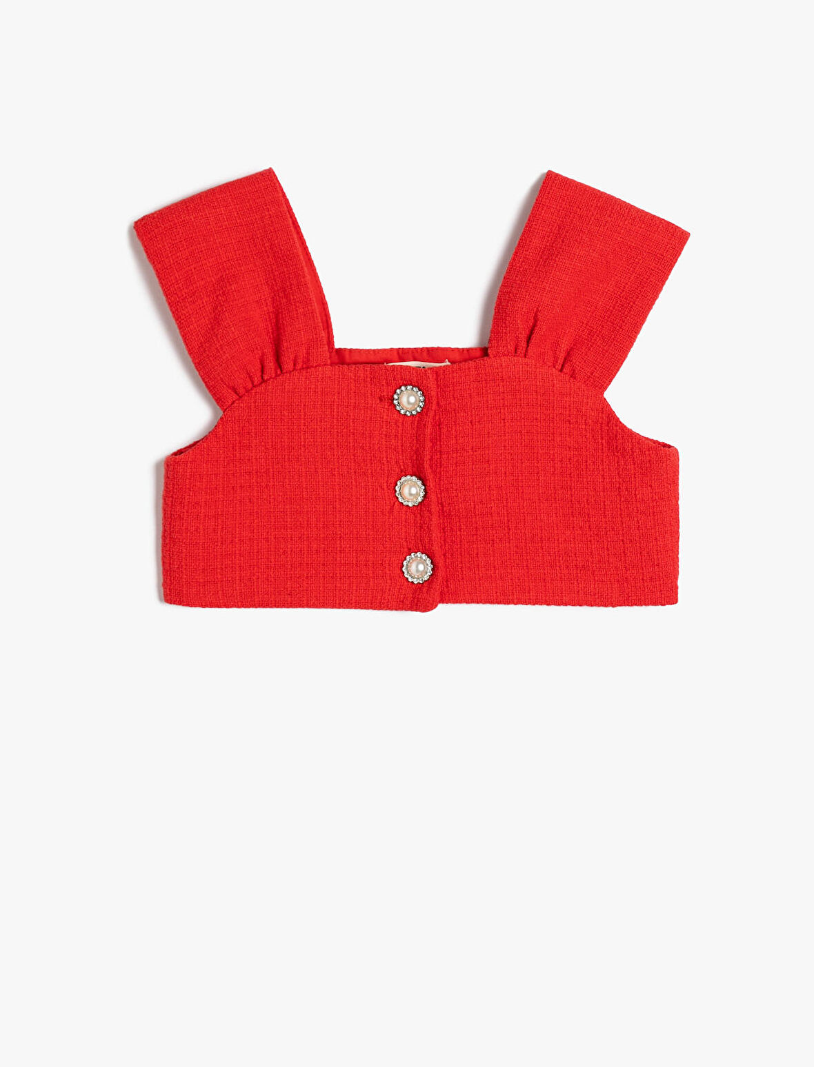 Crop Tüvit Bluz Düğme Detaylı Kolsuz Pamuklu 